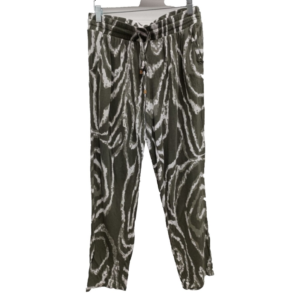 INC International Concepts Beach Pants Womens Medium Green Tie Dye Wide Leg BOHO